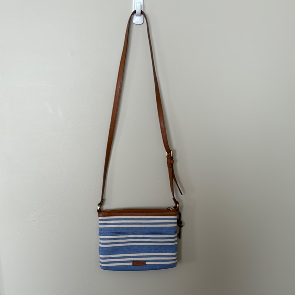 Fossil l Striped Blue and Brown Crossbody Bag